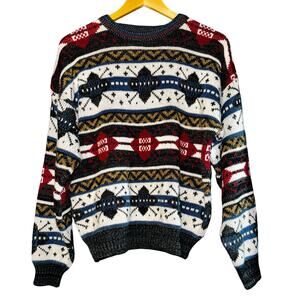 Vintage Trend Basics Fair Isle Knit Grandpa Sweater Med Geometric Oversized Fall